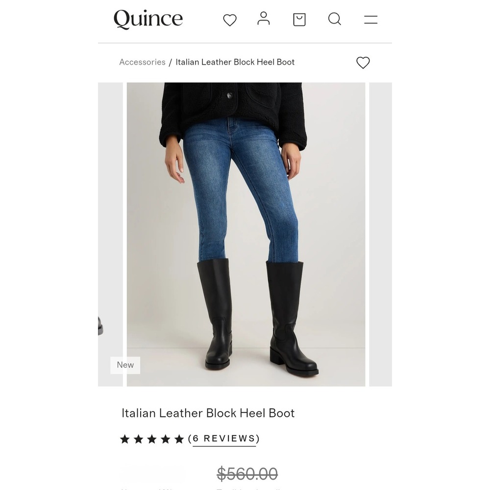 Quince Italian Leather Block Heel Boot Black Knee High‎ Tall Boots Womens 9